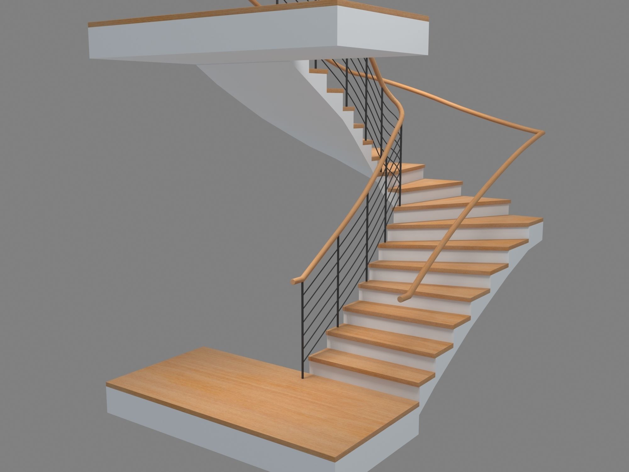 U Stair For Small Areas Low-poly 3D model_1