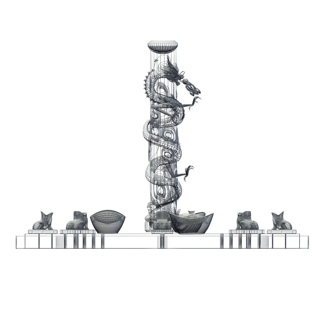 Chinese dragon with yuanbao 3D model_5