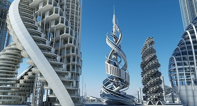 Futuristic Skyscrapers 3D model 4