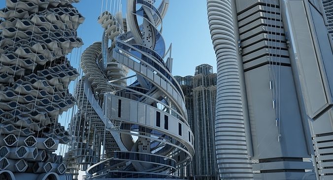 Futuristic Skyscrapers 3D model 2