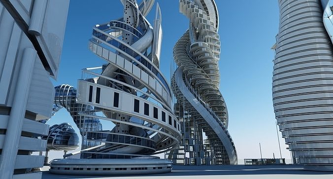 Futuristic Skyscrapers 3D model 6
