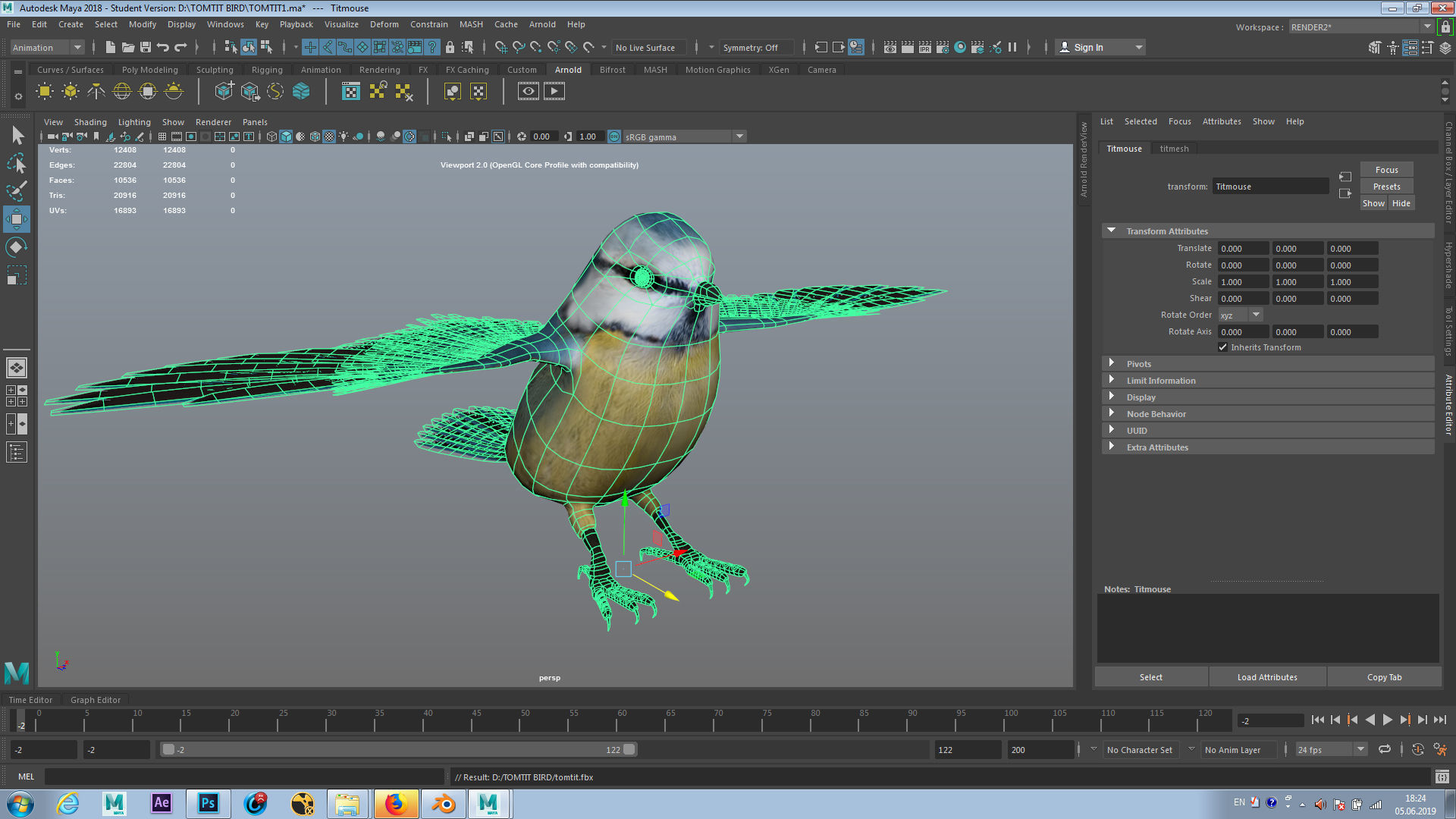 Blue titmouse bird Low-poly 3D model_9