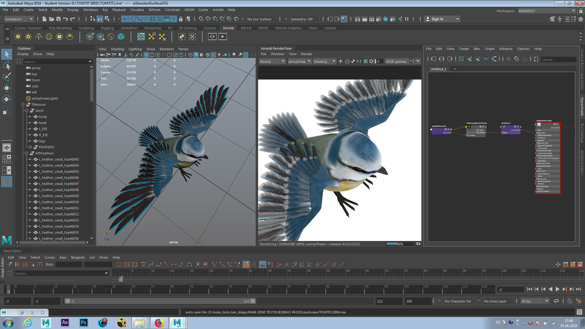 Blue titmouse bird Low-poly 3D model_7