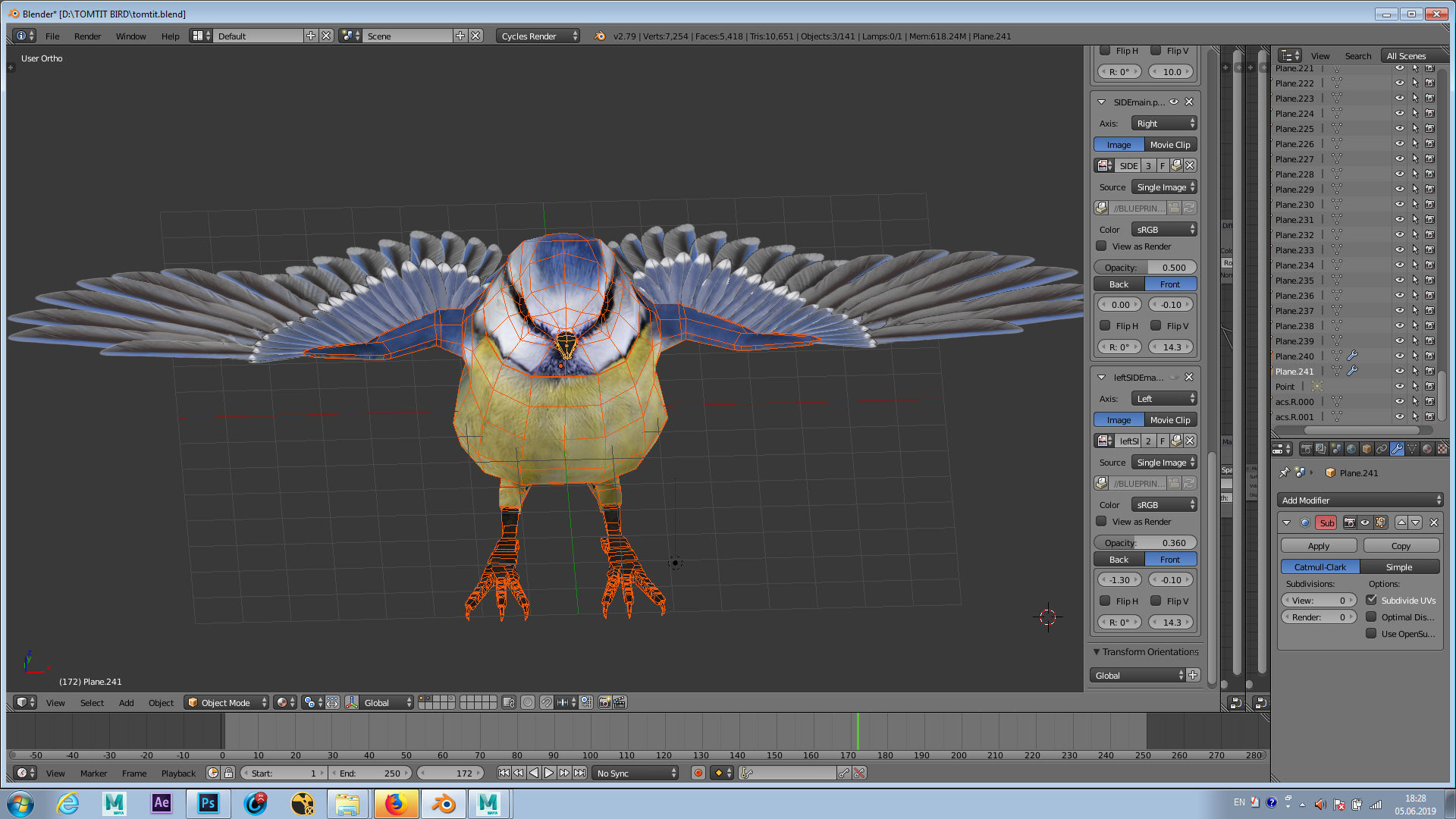 Blue titmouse bird Low-poly 3D model_10