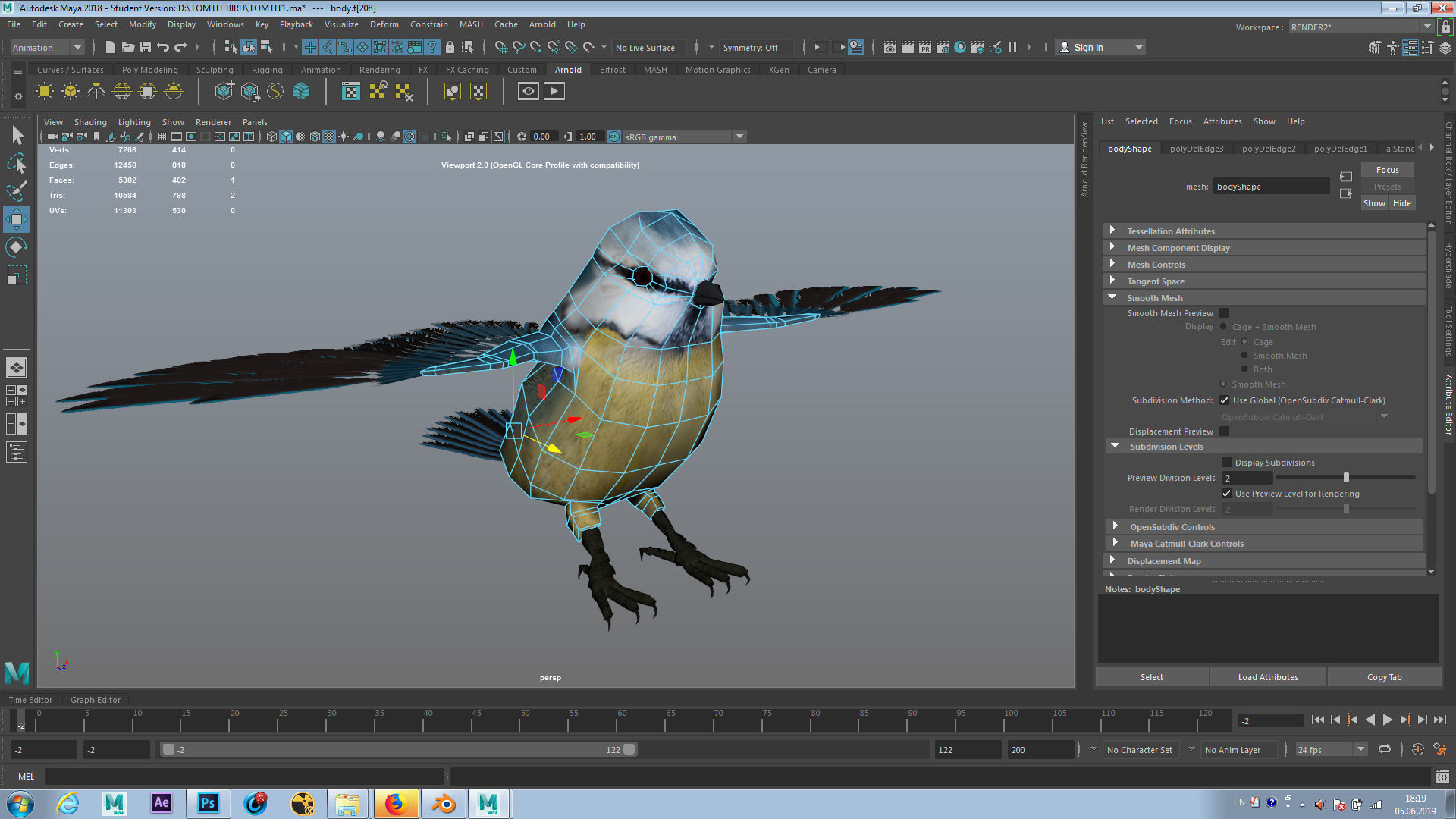 Blue titmouse bird Low-poly 3D model_8