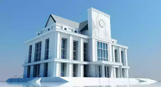 Train Station Clock Building 3D model