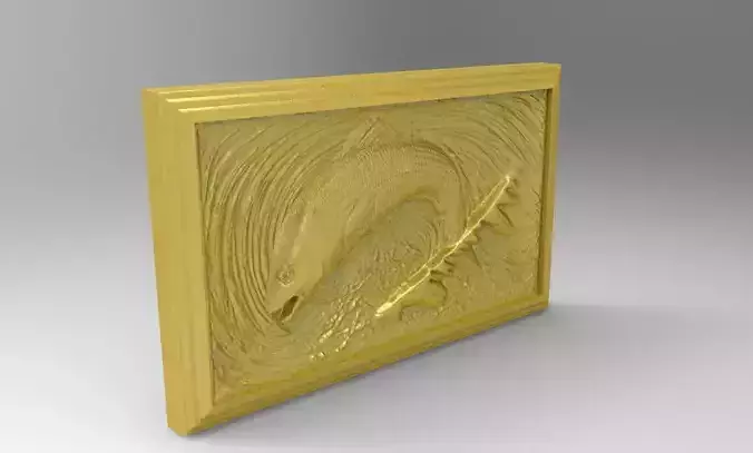 Fish scene tableau 3d stl model for cnc Carving