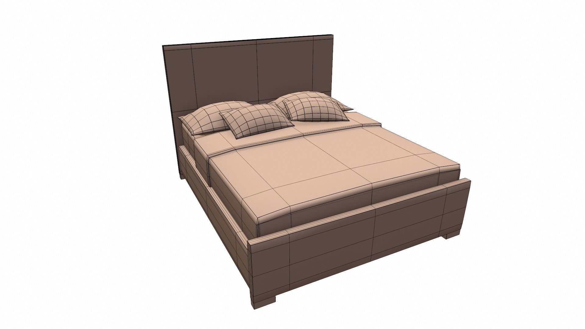 Double Bed Low-poly 3D model_7