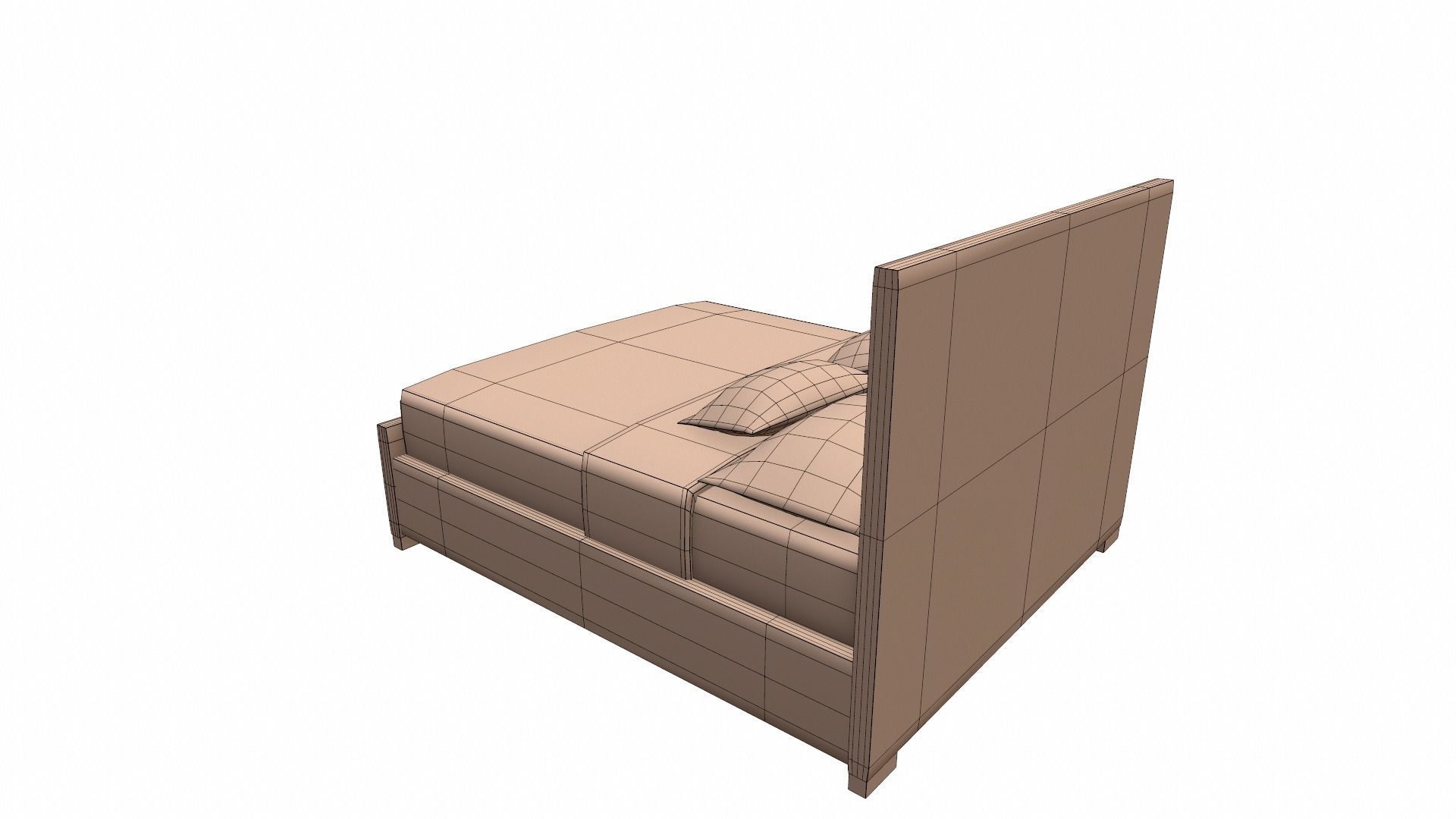 Double Bed Low-poly 3D model_9