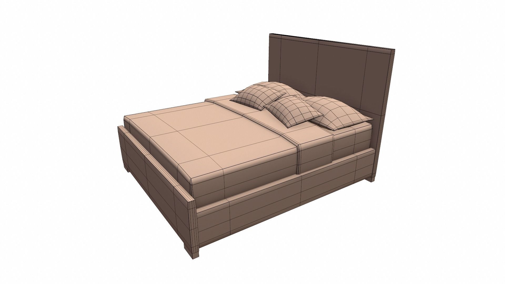 Double Bed Low-poly 3D model_8