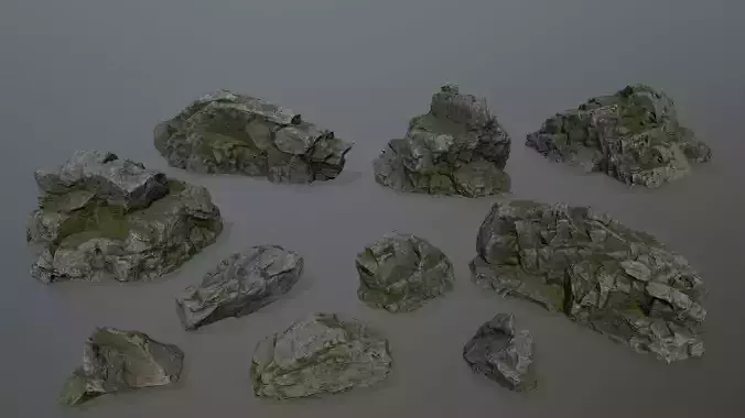 cliff rocks set Low-poly 3D model