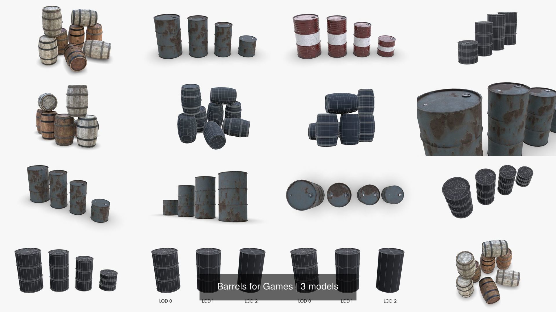 Barrels for Games 3D Model Collection_1