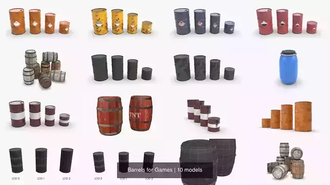 Barrels for Games 3D Model Collection