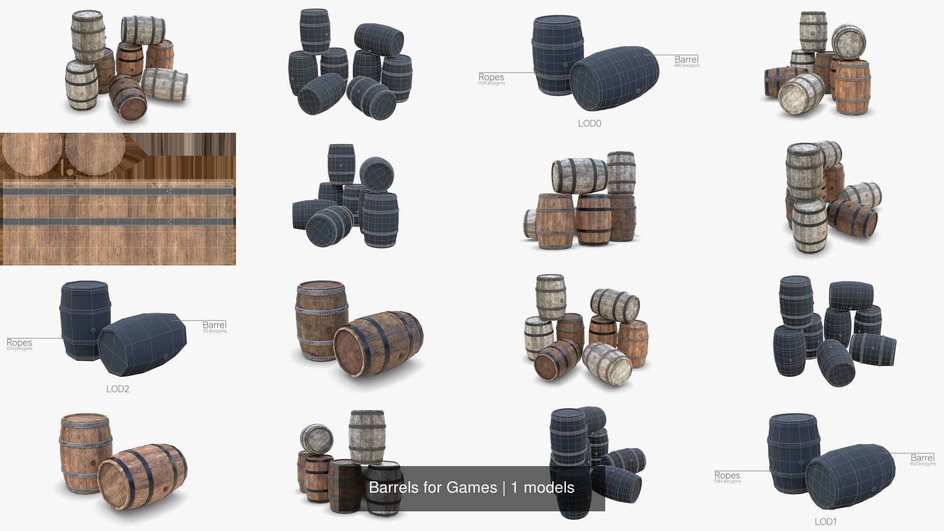 Barrels for Games 3D Model Collection_3