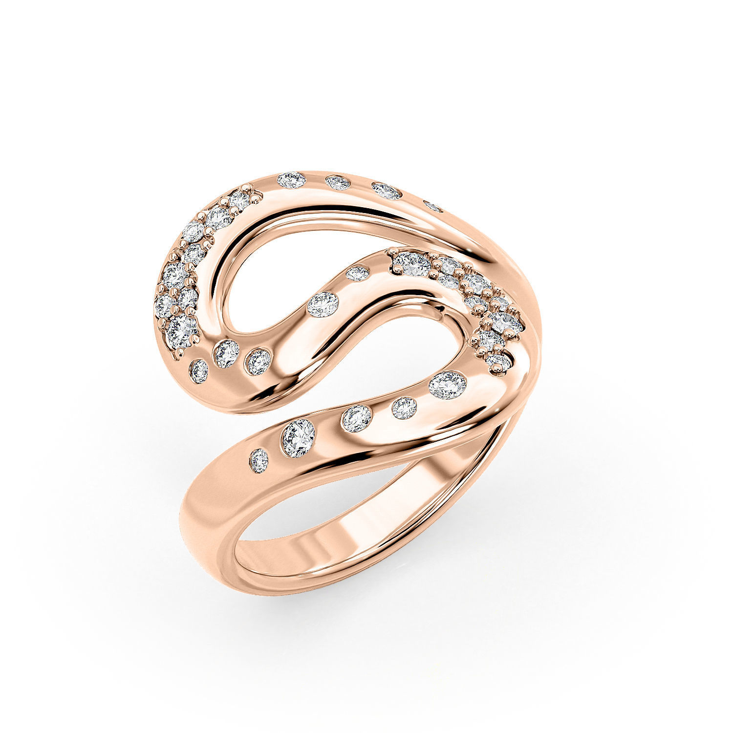 R 0013 s ring in rose gold with diamonds 3D print model_1