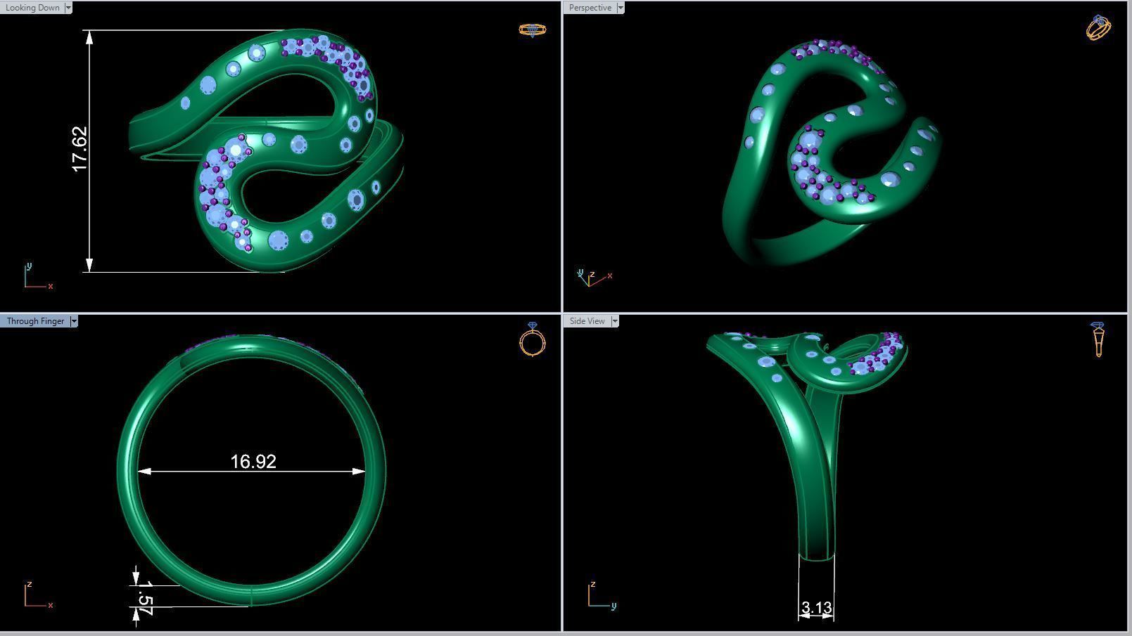 R 0013 s ring in rose gold with diamonds 3D print model_9