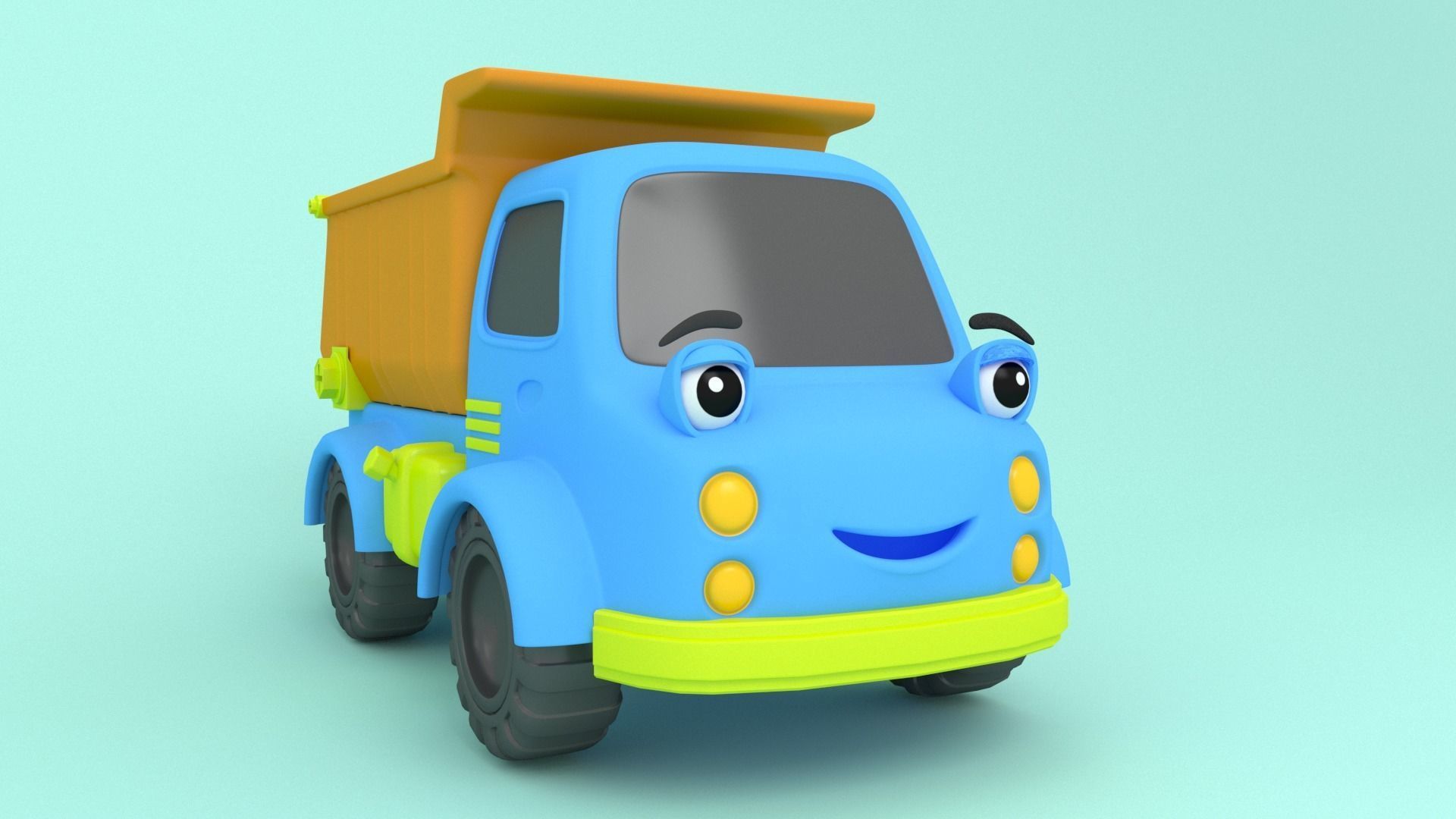 Dump truck Cartoon Low-poly 3D model_1