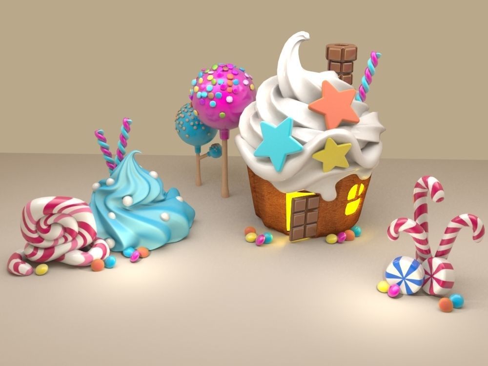 3d sweet cake house icecream sugar cute lovely  3D model_2