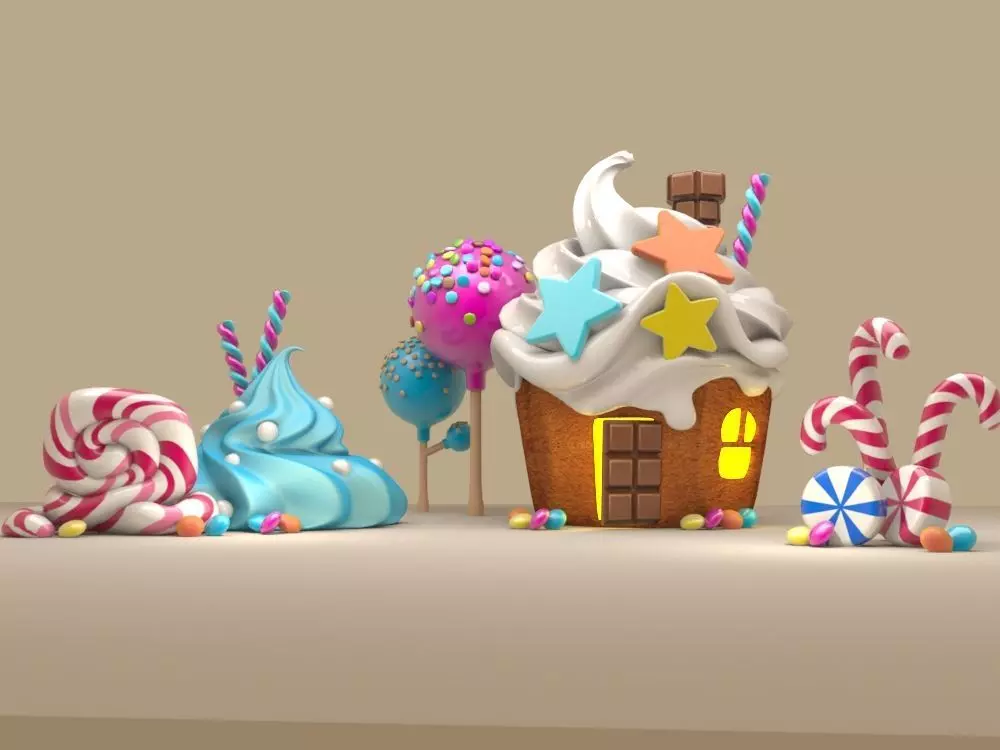 3d sweet cake house icecream sugar cute lovely  3D model_0