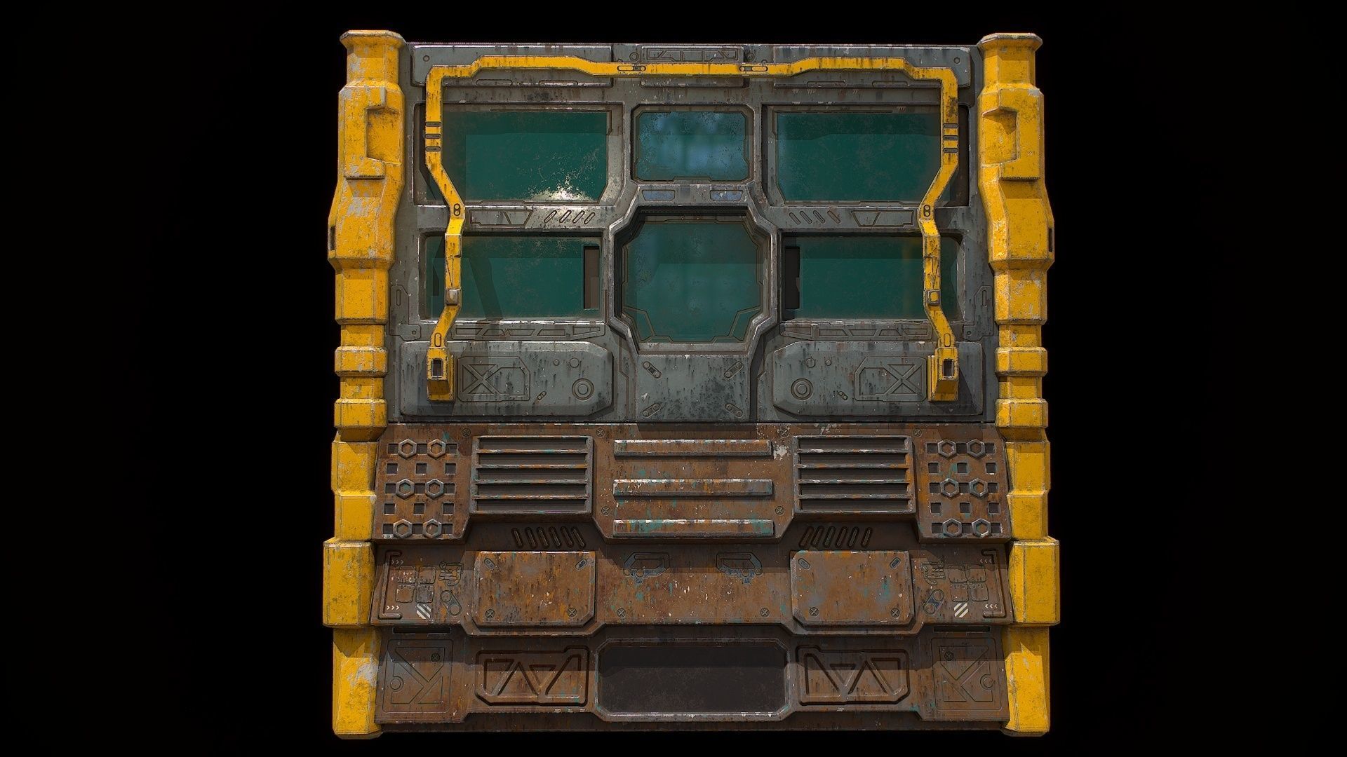 3D model Low poly sci fi facade with windows environment asset VR / AR ...