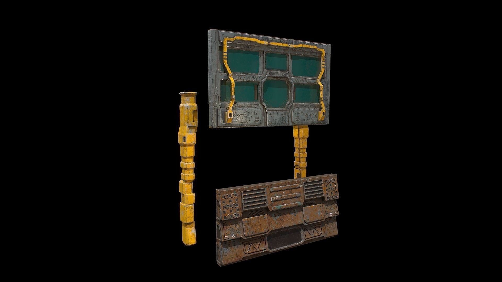 3D model Low poly sci fi facade with windows environment asset VR / AR ...