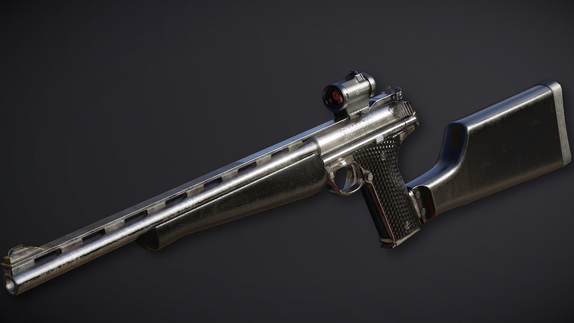 Automag Pistol with Rifle Modification Low-poly 3D model_6