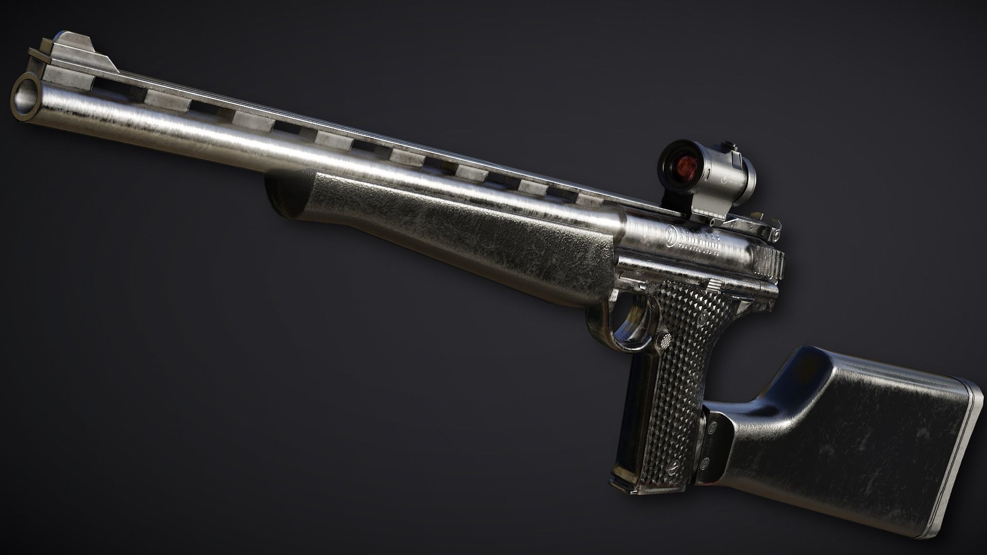 Automag Pistol with Rifle Modification Low-poly 3D model_1