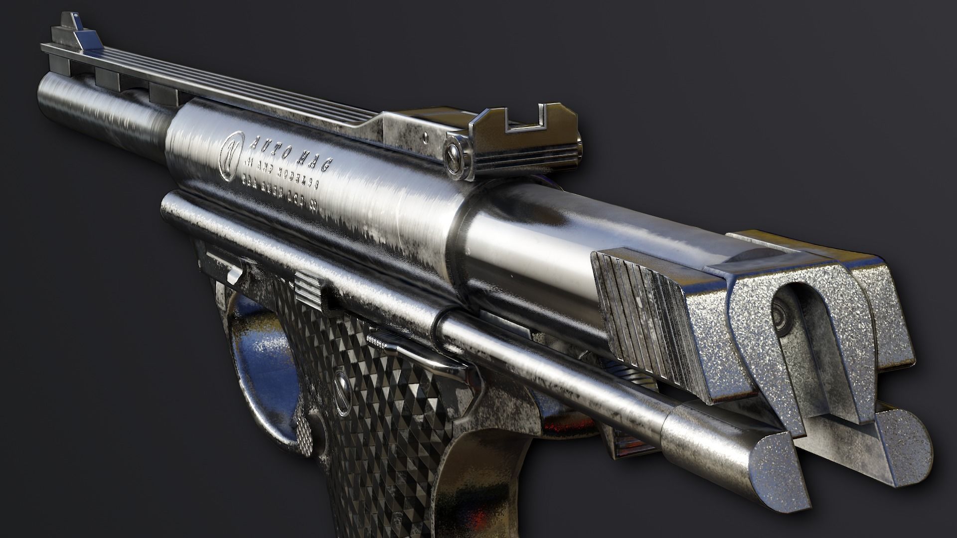 Automag Pistol with Rifle Modification Low-poly 3D model_3