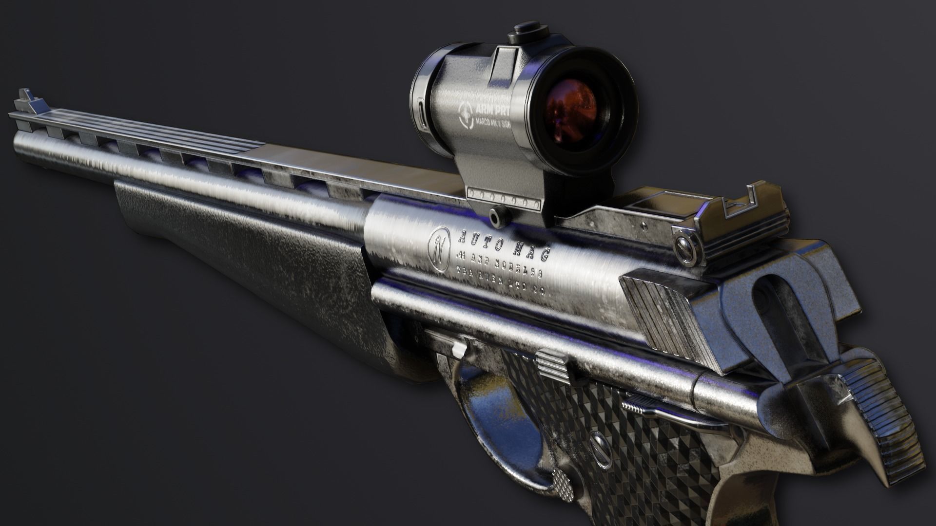 Automag Pistol with Rifle Modification Low-poly 3D model_4