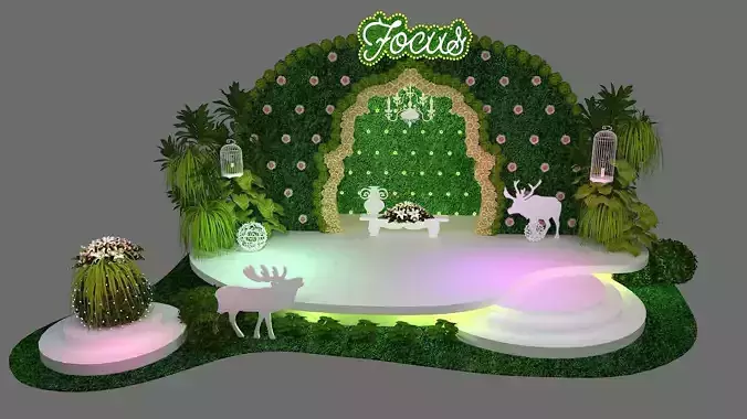 Green fresh plants stage design 3D model