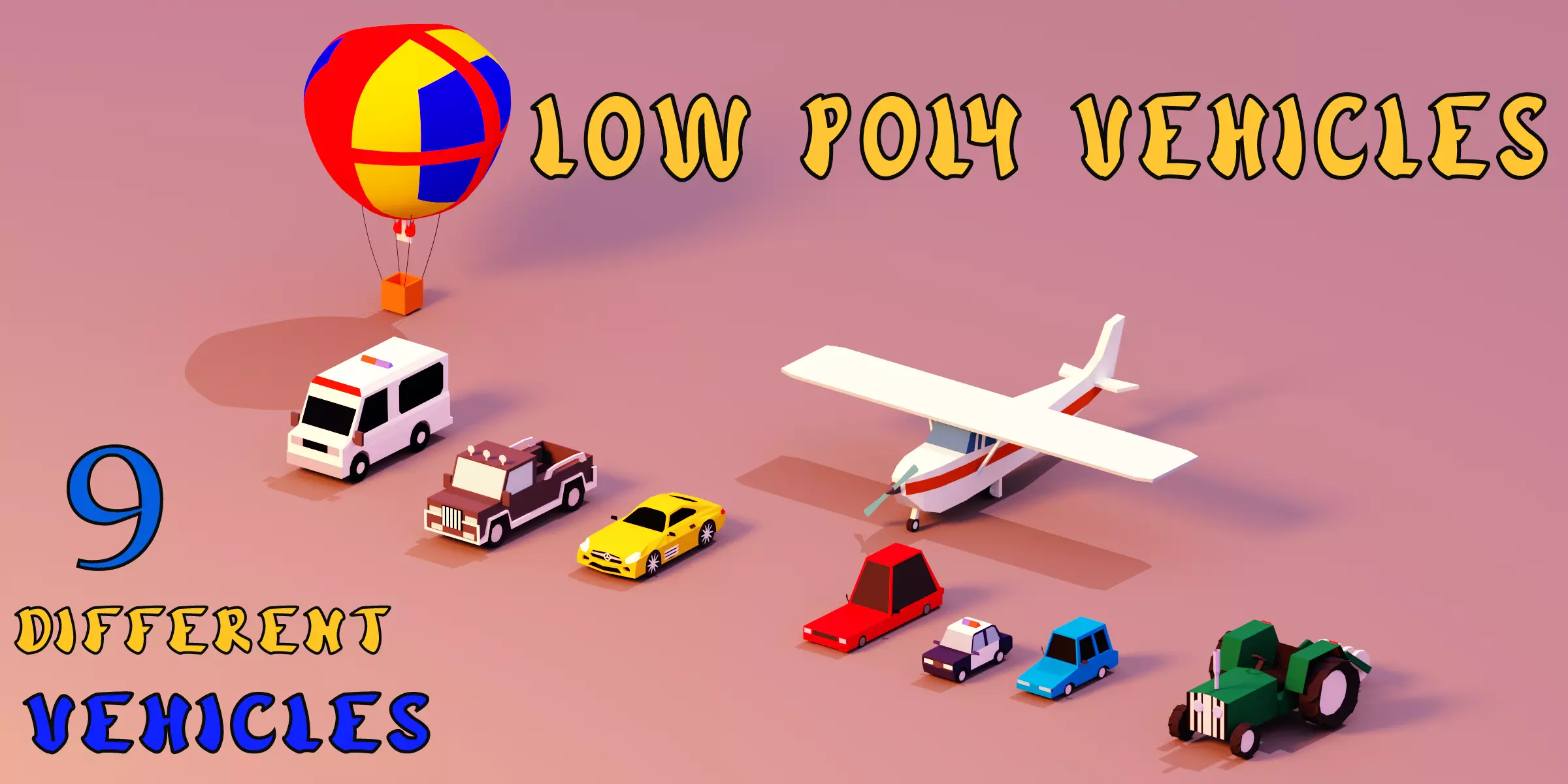 Low poly Vehicles tractor and car Free low-poly 3D model_0