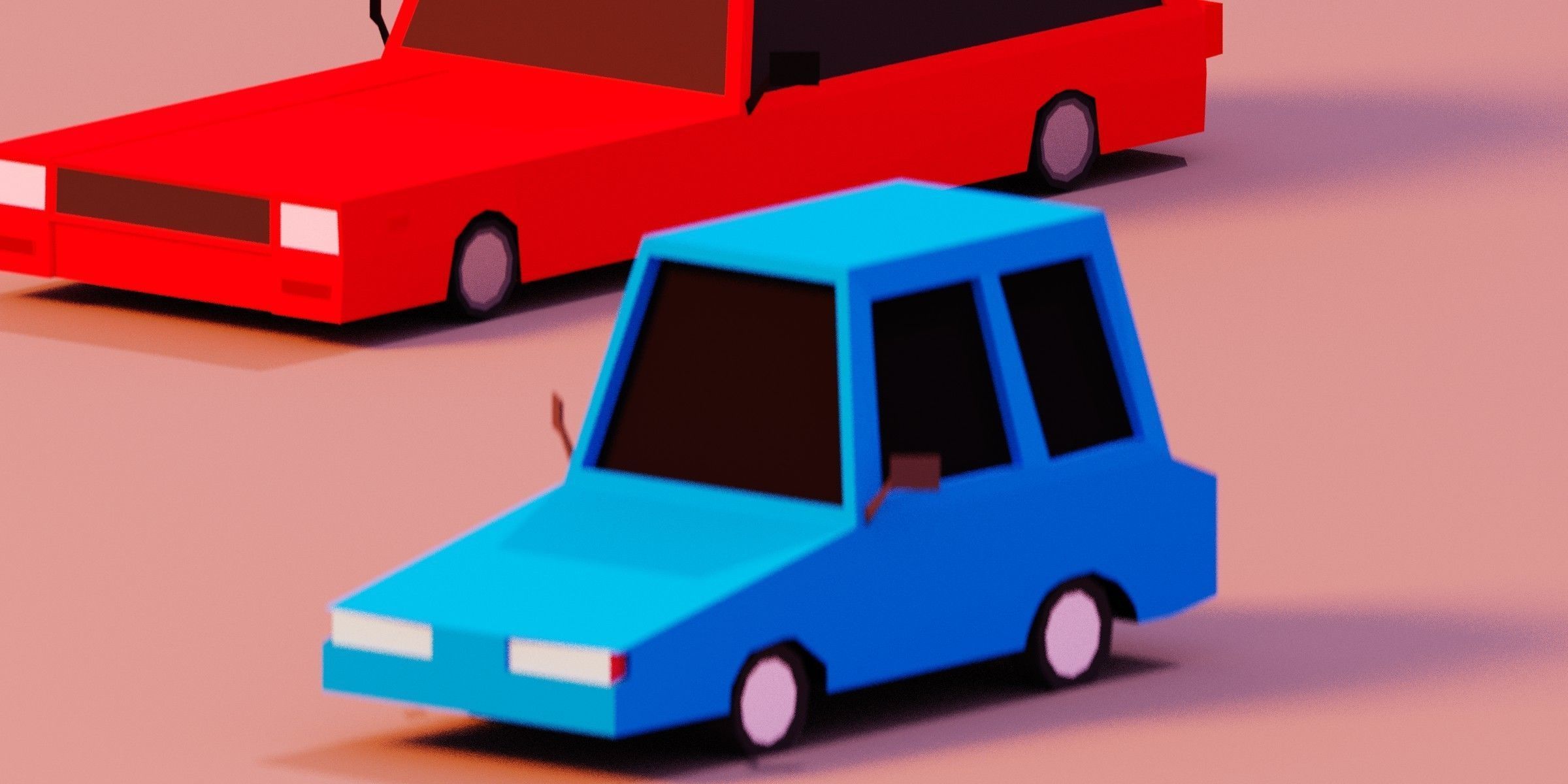 Low poly Vehicles tractor and car Free low-poly 3D model_2