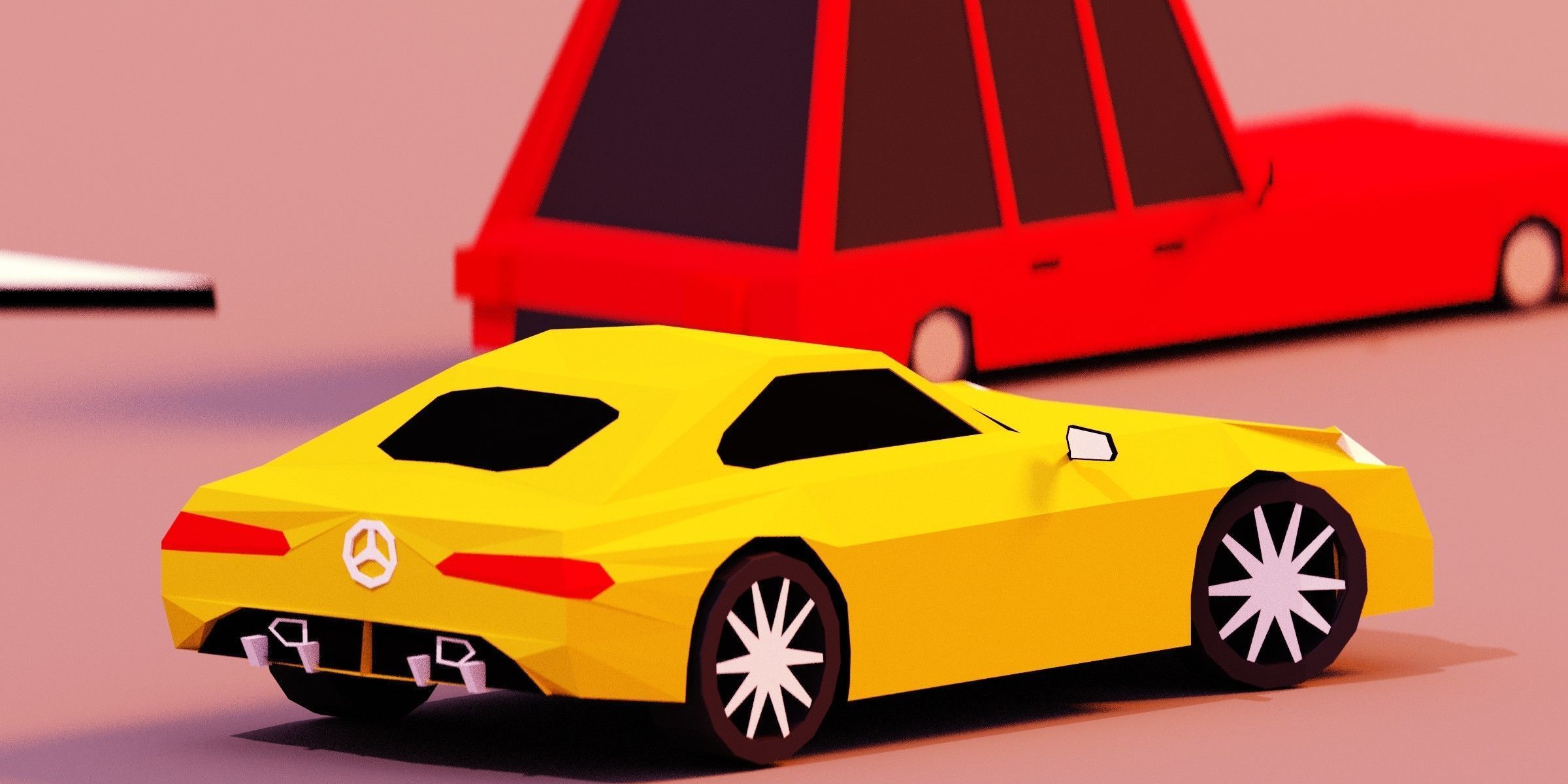 Low poly Vehicles tractor and car Free low-poly 3D model_1