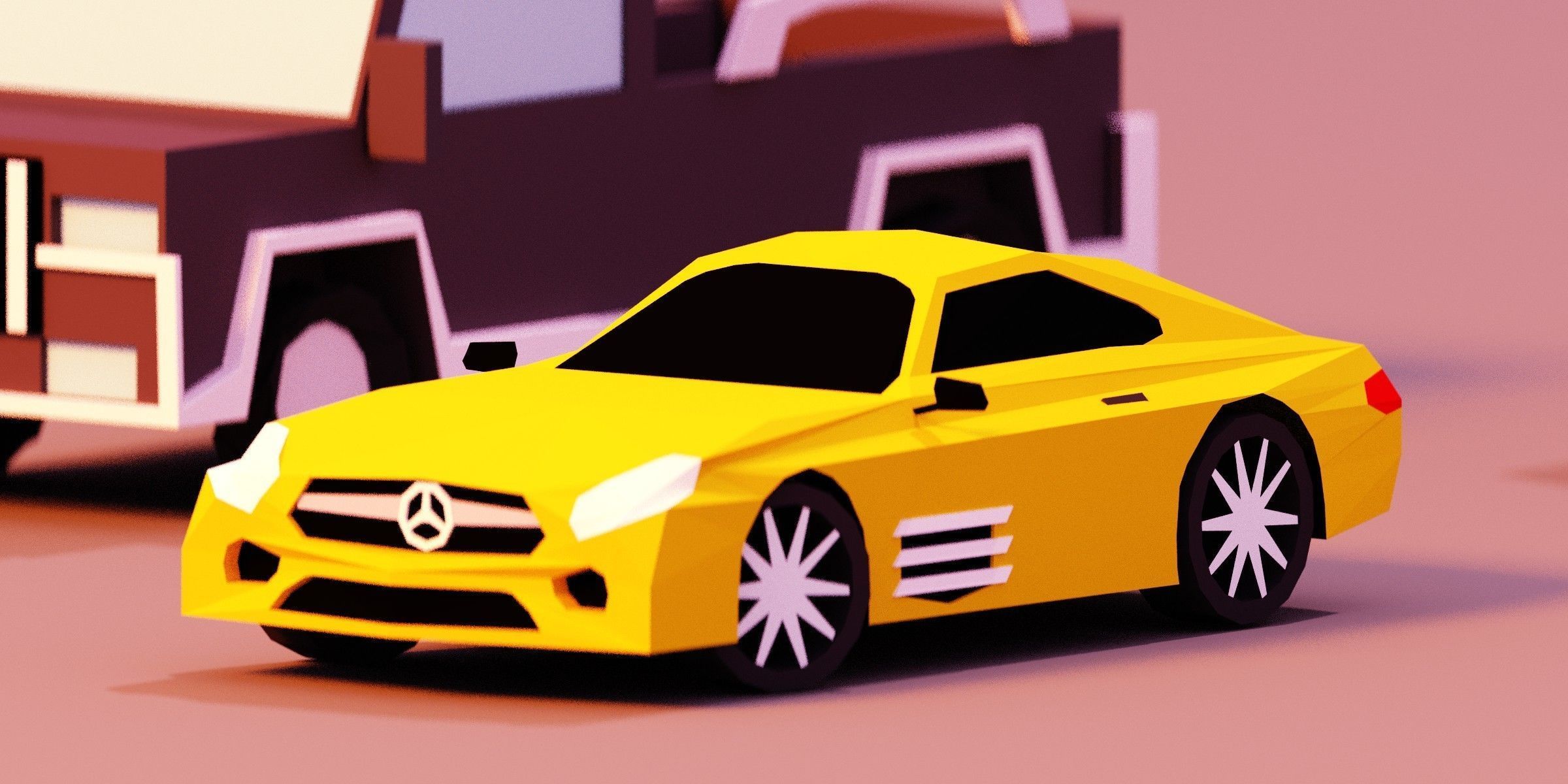 Low poly Vehicles tractor and car Free low-poly 3D model_8