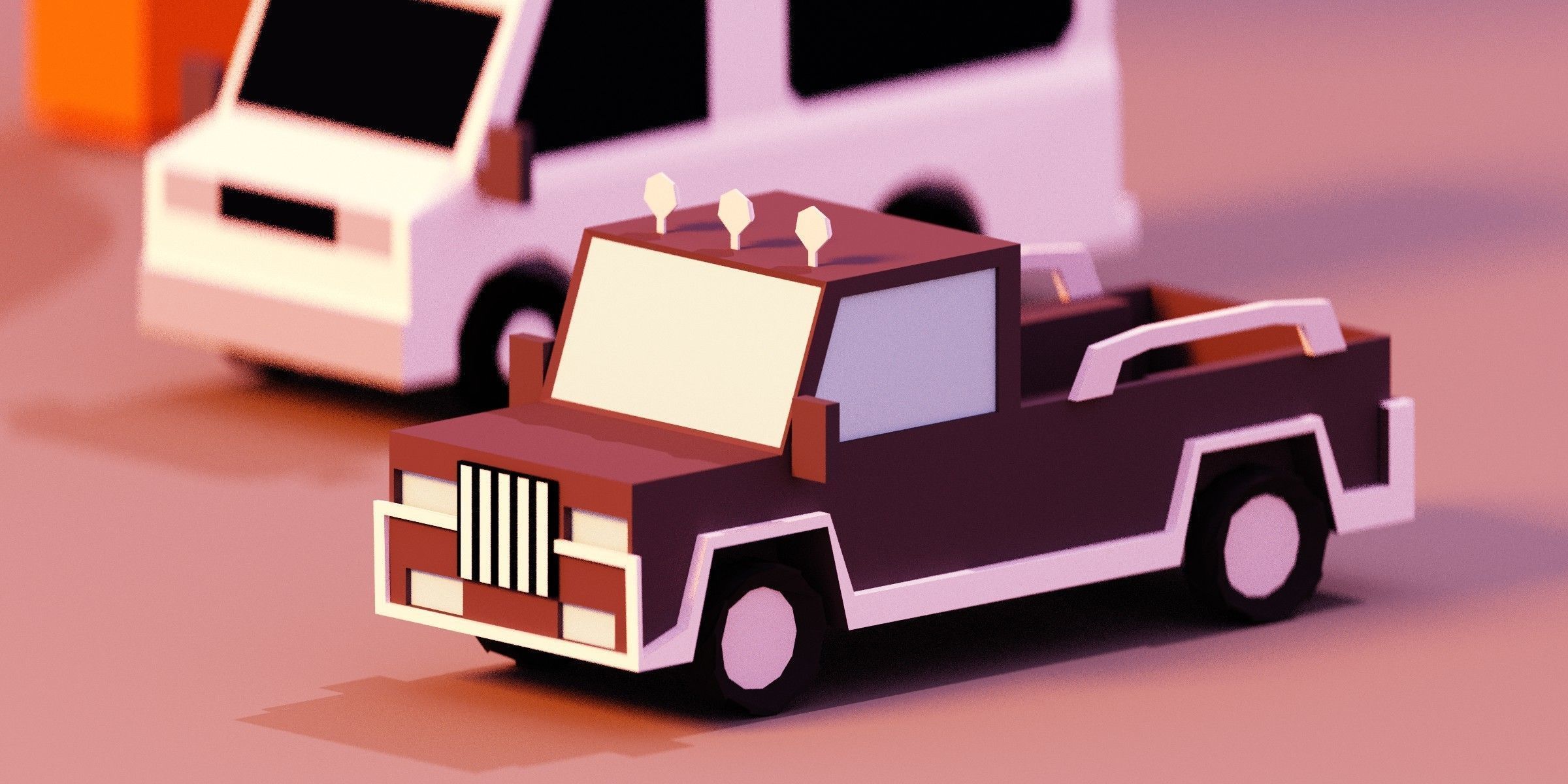 Low poly Vehicles tractor and car Free low-poly 3D model_5