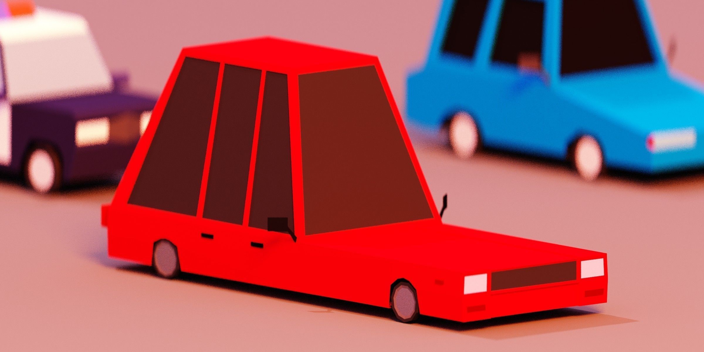 Low poly Vehicles tractor and car Free low-poly 3D model_6