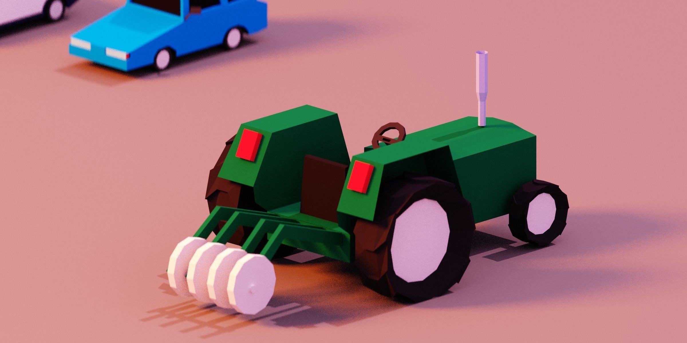Low poly Vehicles tractor and car Free low-poly 3D model_4
