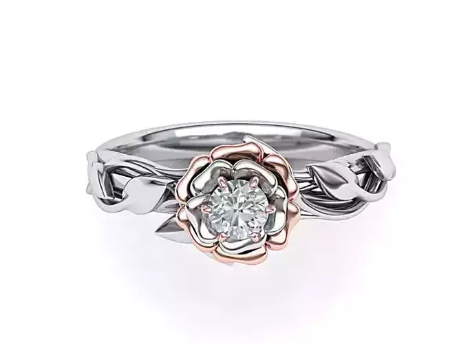 Leaves Rose Engagement ring Own design with 4mm stone 3dmodel  3D print model