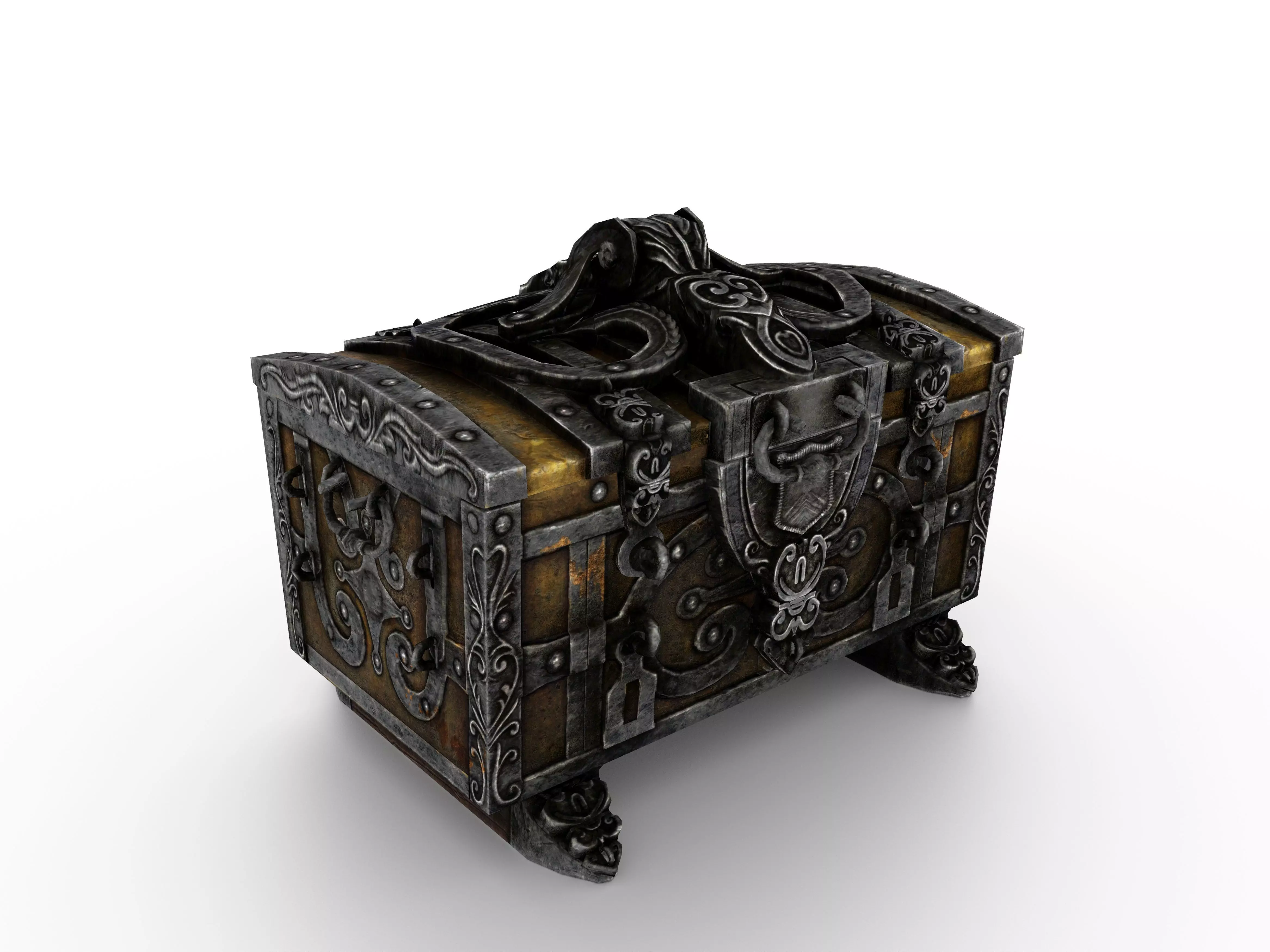 Old Metal Chest Low-poly 3D model_0