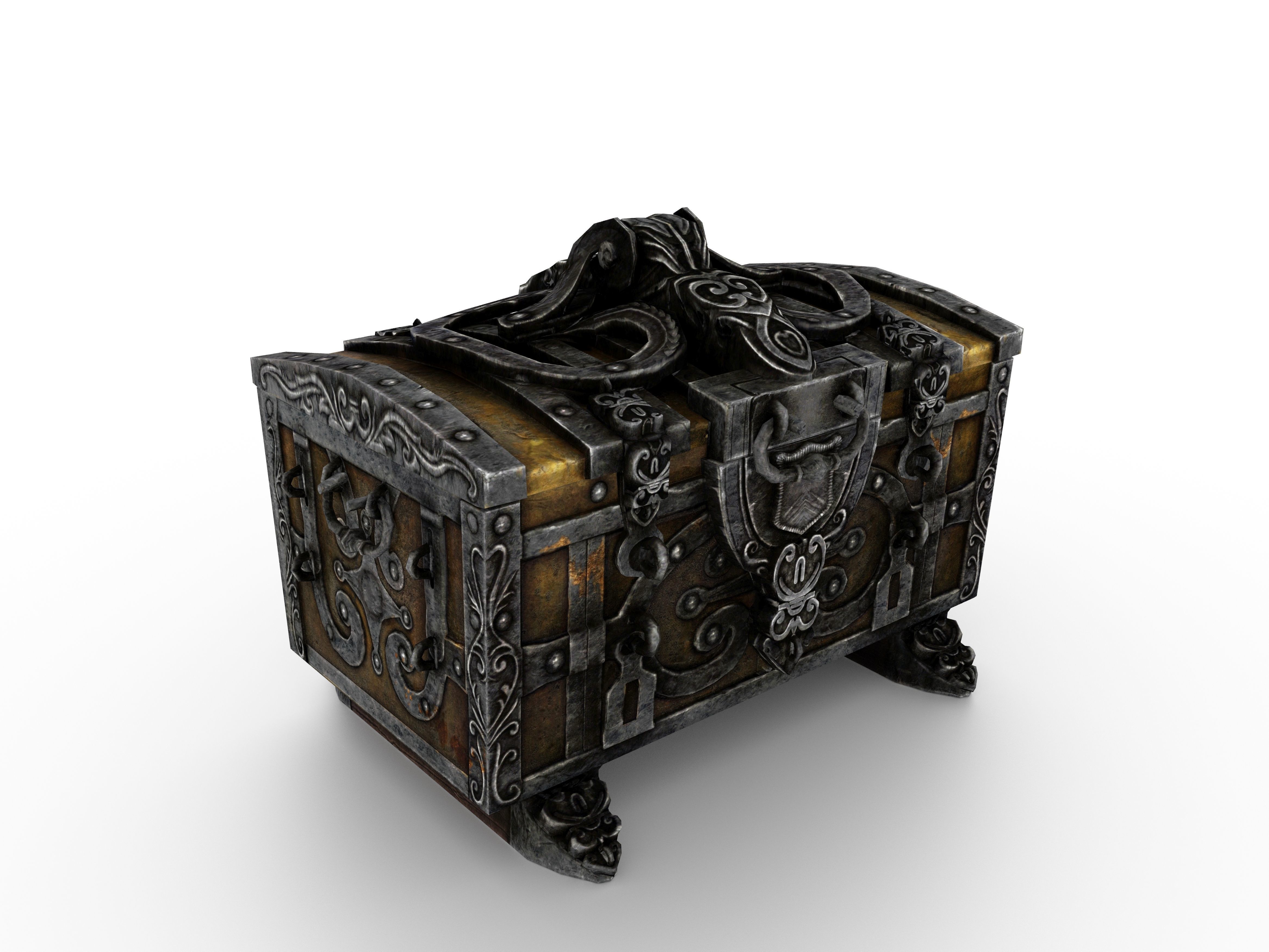 Old Metal Chest Low-poly 3D model_8