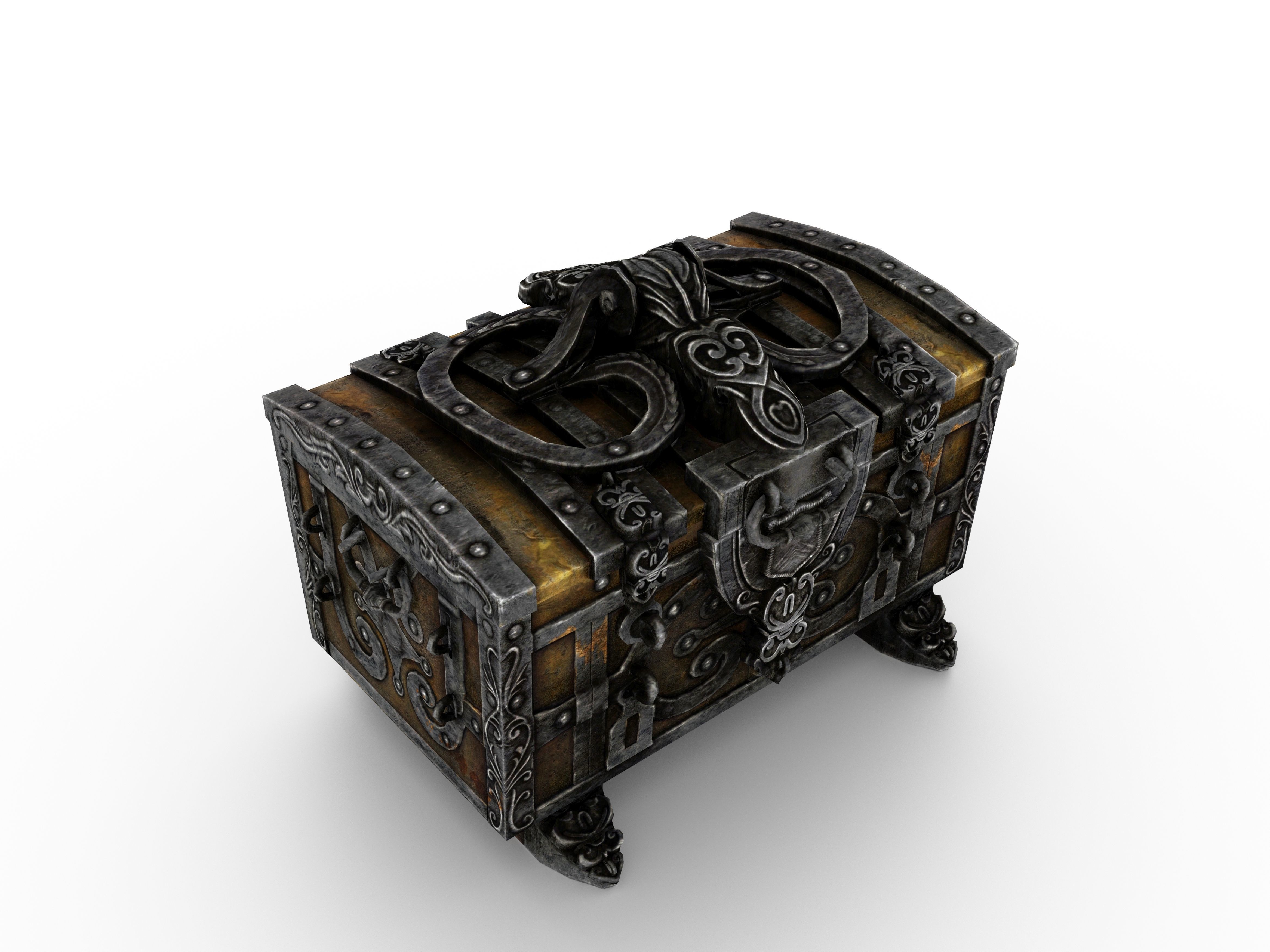 Old Metal Chest Low-poly 3D model_2