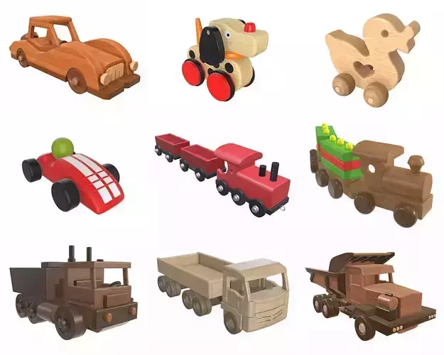 Children wood toys pbr part 1 3D Model Collection
