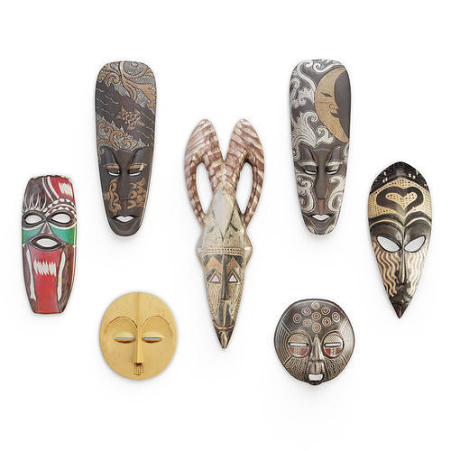 Wooden African Masks Sculpture  3D model