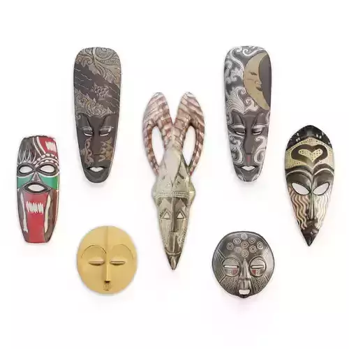 Wooden African Masks Sculpture  3D model