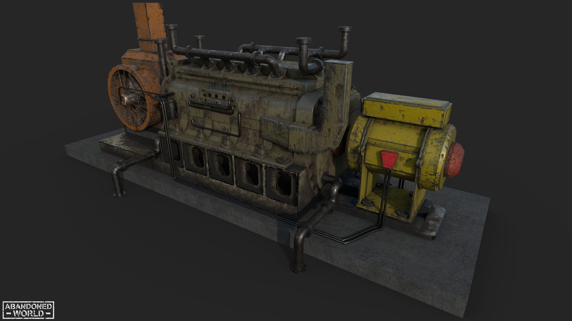 Diesel Generator Old Low-poly 3D model_2