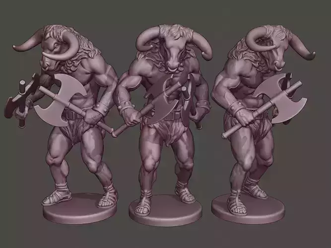 Minotaur Warrior Agressive two Axes 3D print model
