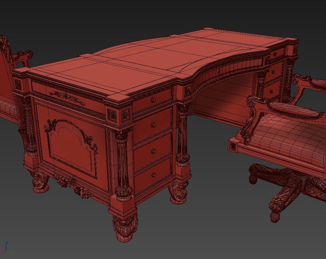 Classical Desk ArmChair 3D model_8