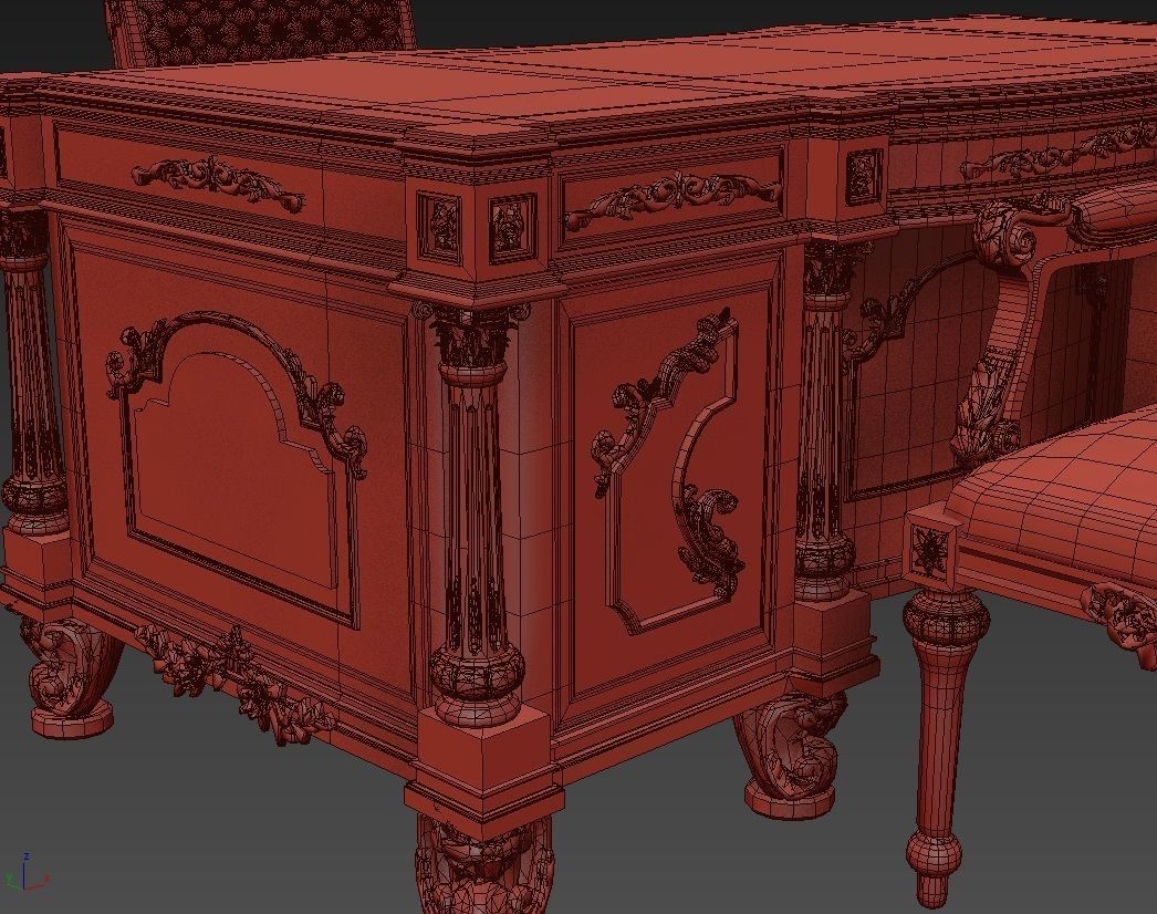 Classical Desk ArmChair 3D model_7