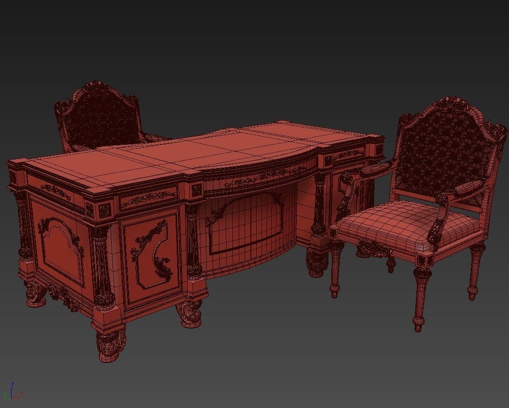 Classical Desk ArmChair 3D model_4
