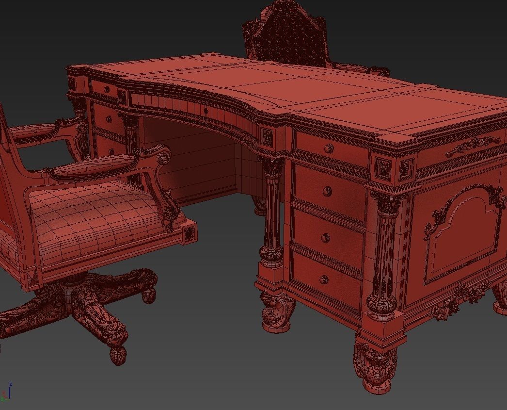 Classical Desk ArmChair 3D model_5
